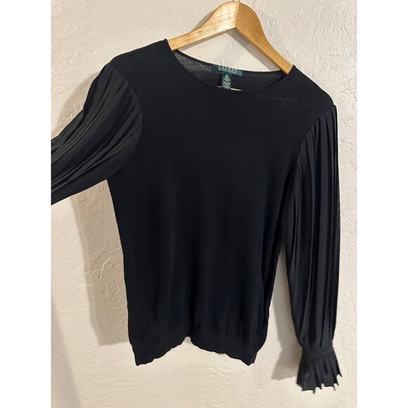 Lauren Ralph Lauren Pleated Georgette Sleeve Top - Picture 6 of 10